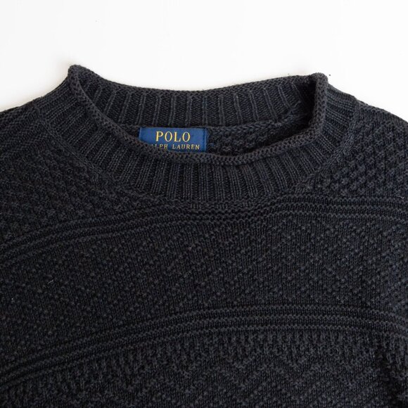 Polo Ralph Lauren Black Textured Knit Crewneck Sweater Linen Cotton Silk Unisex - Picture 5 of 13